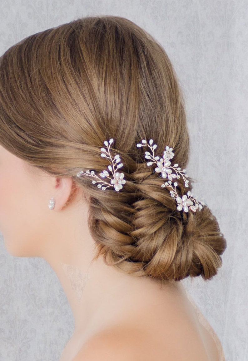 Rose Gold Bridal Hair Pins Freshwater Pearl Flower Hair Pins Etsy