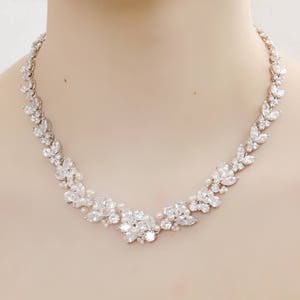 Bridal Silver Rhinestone, Genuine Pearl, and Crystal Wedding Graduated Necklace