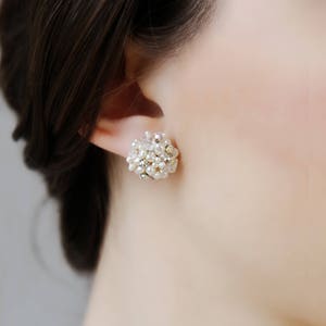 Statement Bridal Tiny Freshwater Pearl, Crystal and Rhinestone Stud Post Earrings