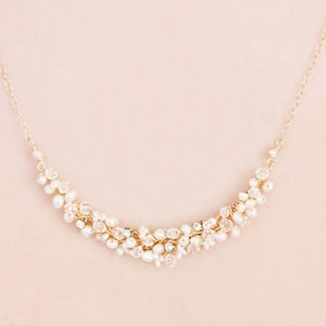 Delicate Bridal Freshwater Pearl, Swarovski Crystal and Rhinestone Minimalist Necklace