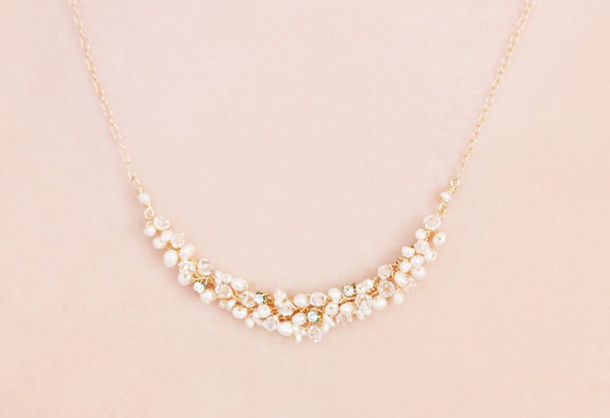 Delicate Bridal Freshwater Pearl, Swarovski Crystal and Rhinestone Mi…