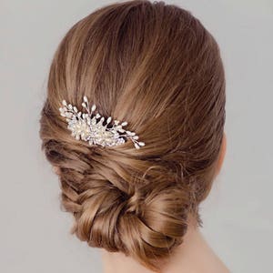 Gold or Silver Freshwater pearl and rhinestone Large Bridal Hair Comb image 3
