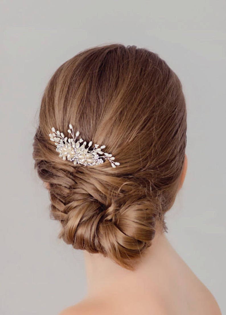 Gold or Silver Freshwater pearl and rhinestone Large Bridal Hair Comb image 3