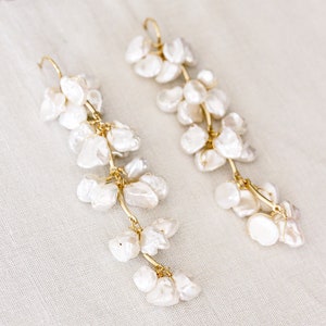 Keshi Genuine Pearl Long Flower Drop Earrings