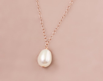 Freshwater Pearl Pendant Rose Gold Wedding Necklace