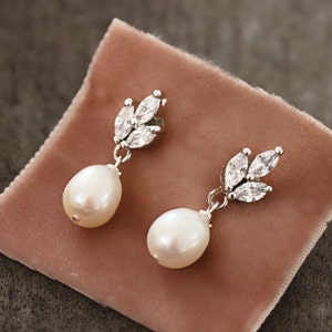 Virginia Delicate Rhinestone and Genuine Pearl Post Drop Earrings - Ready to Ship - Free Domestic Shipping