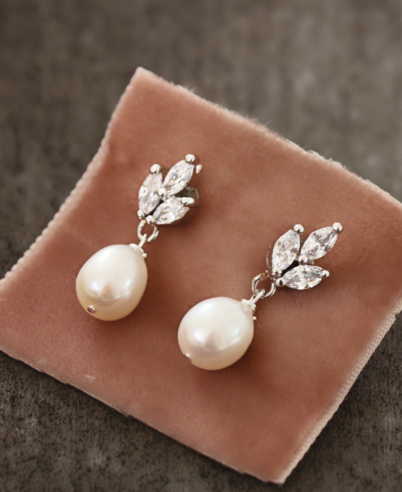 Virginia Delicate Rhinestone and Freshwater Pearl Post Drop Earrings - Ready to Ship - Free Domestic Shipping 