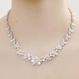 Bridal Silver Rhinestone, Genuine Pearl, and Crystal Wedding Graduated Necklace