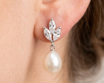 AAA Süßwasserperle Tropfen Ohrringe, Braut Hochzeitsschmuck, Strass baumeln Ohrringe, Brautjungfer Geschenk, elegante Perlen Ohrringe