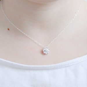 Cubic Zirconia Flower Necklace: Sterling Silver Solitaire Pendant
