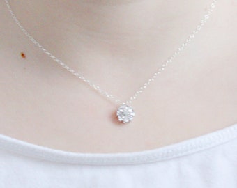 Cubic Zirconia Flower Solitaire Wedding Necklace, Bridesmaid Necklace, Flower Girl Necklace