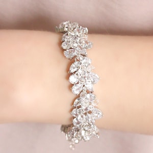 Sparkling Cubic Zirconia Crystal Bridal Bracelet - Statement Wedding Jewelry