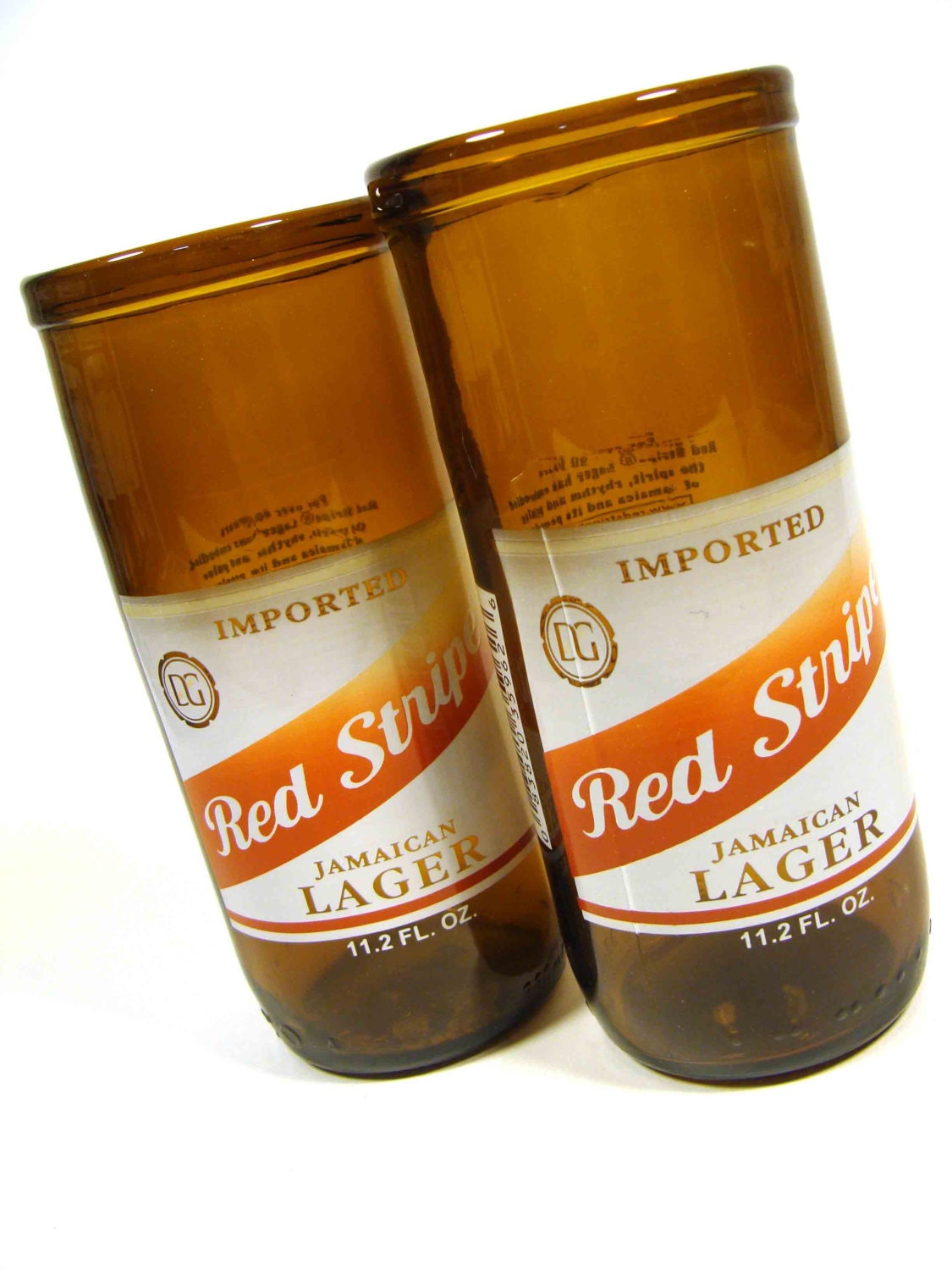 Set of Two Recycled Red Stripe Beer Bottle Drinking Glass Cups Etsy