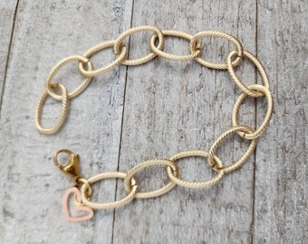 Bracelet Statement Mixed Metal Chunky Cable Matte Gold Charm Heart in Rose Gold