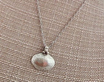 Necklace Hammered Silver Pendant Oval Silver Stainless Steel Paperclip Chain