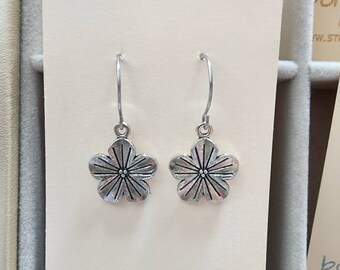 Earrings Silver Flower Charm Dangle Stainless Steel