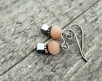 Gemstone Earrings Pyrite Silver Stainless Steel