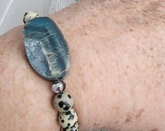 Agate and Dalmation Jasper Gemstone Unique Statement Toggle Bracelet