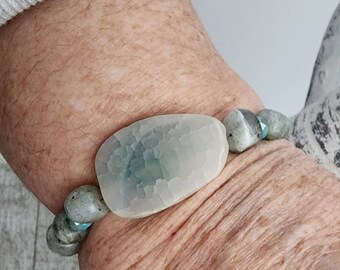 Agate and Czech Glass Gemstone Unique Statement Toggle Bracelet