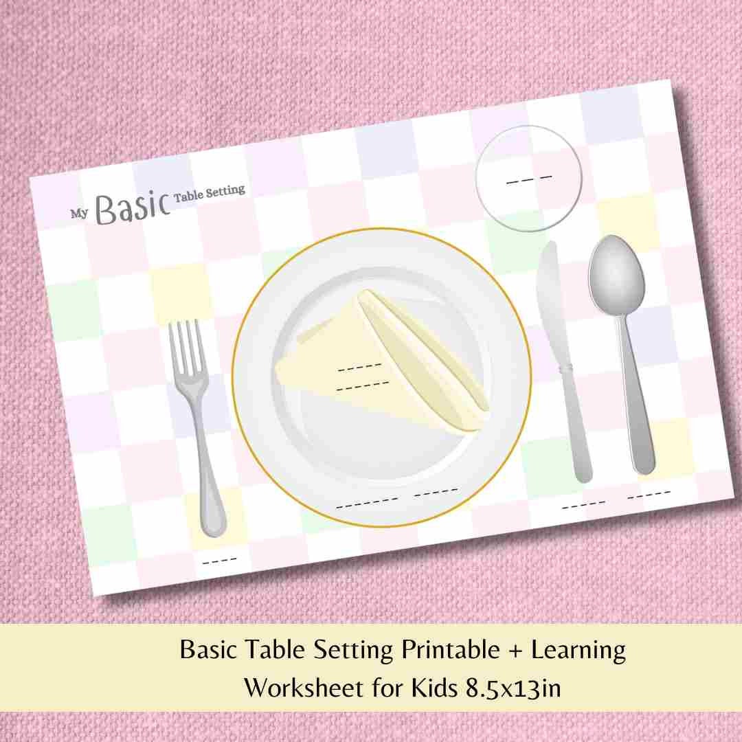 PRINTABLE TEMPLATE Colorful Basic Table Setting Learning Worksheet Placemat Printable 8.5x13in ...