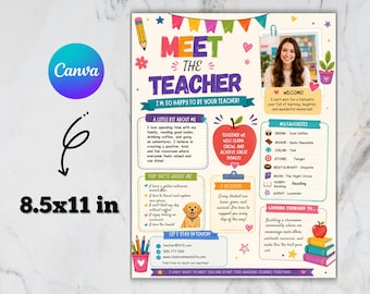 Sjabloon voor kennismaking met de leerkracht, bewerkbaar kennismakingsformulier, printbaar document voor de start van het schooljaar, introductiebrief voor de leerkracht, favoriete dingen van de leerkracht