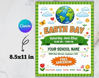 Earth Day Flyer Afdrukbare Green Fair School Fundraiser Save the Planet PTO PTA Benefietevenement uitnodigen bewerkbare sjabloon Digitale download