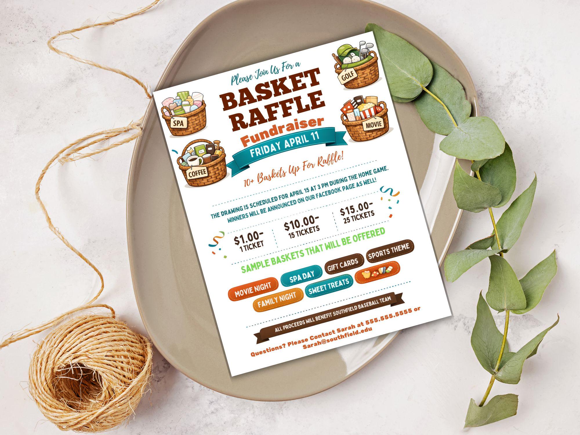 Basket Raffle Flyer Template, Editable Fundraiser Invitation (canva ...
