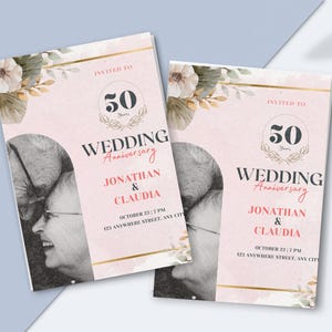 Invito per anniversario di matrimonio rustico ed elegante con motivi floreali – Elegante invito per la festa del tuo giorno speciale