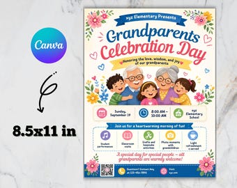 Editable Grandparents Day Invitation Flyer: School Event Printable (Canva Template)