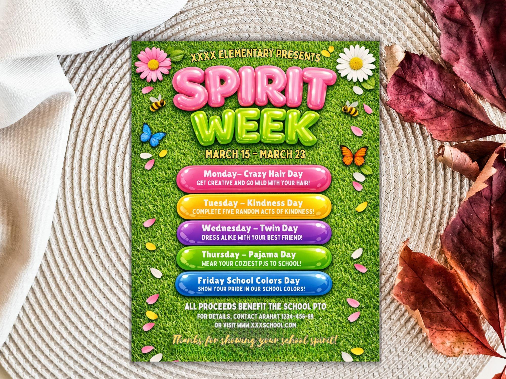 Spring Insight Weeks Spring Spirit Week Itinerary: Editable School Flyer (digital Download ...