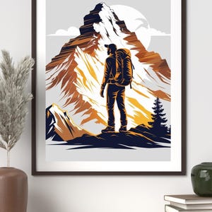 Abenteuer Berg Wand Kunst | Wandern Entdecker Silhouette Poster | Naturliebhaber Dekor | Digitaler Download | Minimalistische Outdoor-Kunst