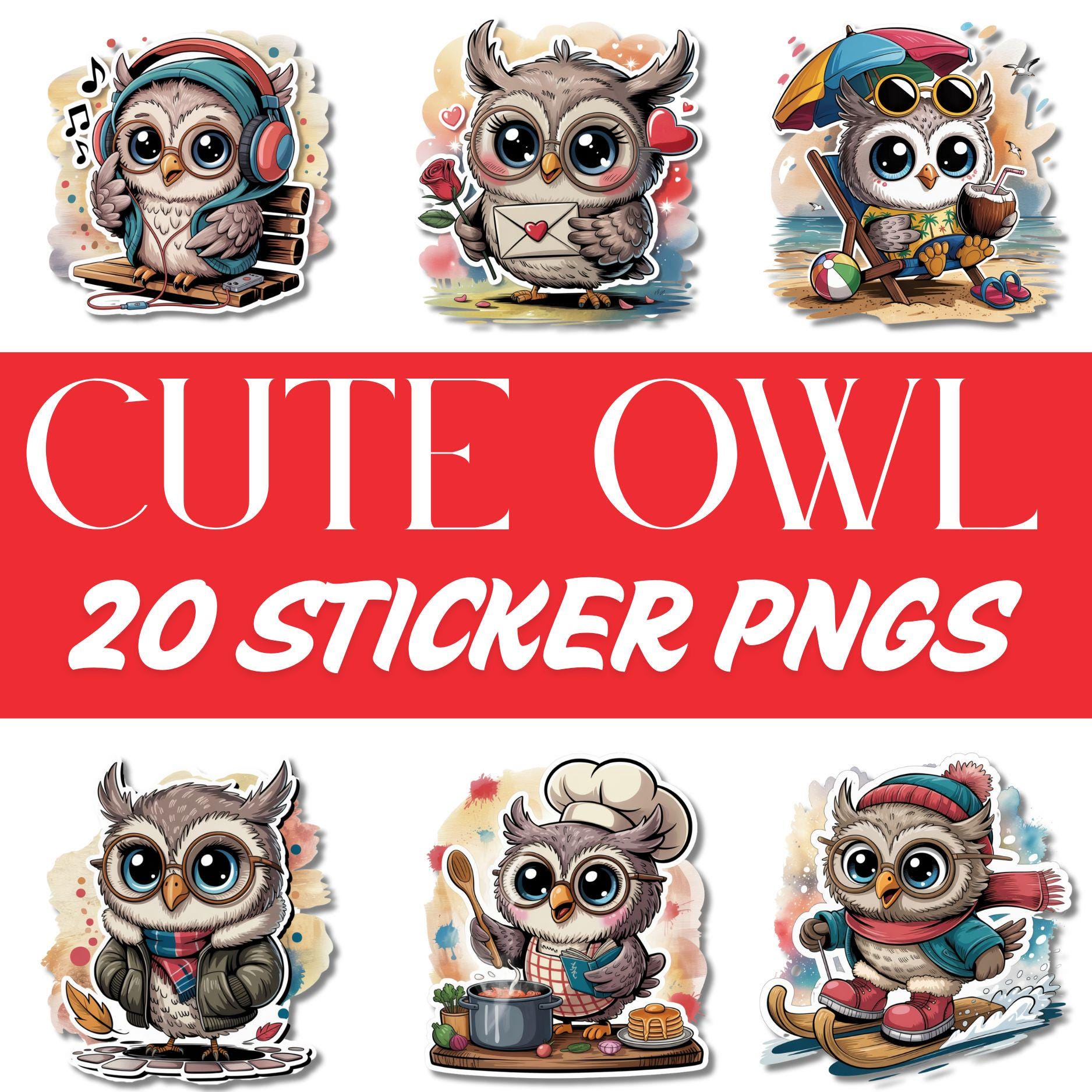 Cute owl sticker clipart Watercolor Owl Clipart Owl Gift Graduation Owls Sticker Whimsical Teacher a