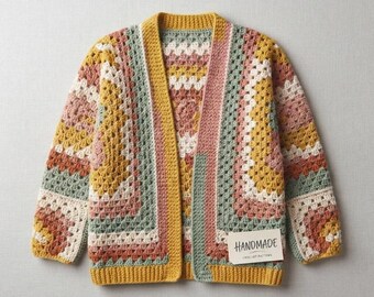 Handgemaakt haakpatroon voor een vest in oma-stijl - Oversized boho-trui met dikke zolen (PDF) - Retro vintage patchwork jasje tutorial - Breiwerkontwerp