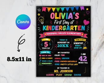 Bewerkbare eerste schooldag bord terug naar school bestuur laatste schooldag borden afdrukbare gepersonaliseerde sjabloon direct digitale download