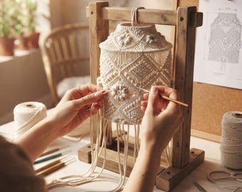 Handgemaakt haakpatroon voor een hanglampenkap (PDF) - Tutorial voor een boho hanglampenkap, rustieke boho woondecoratie digitaal handwerkproject met garen
