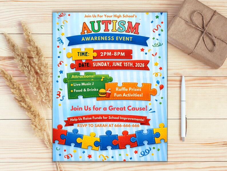 Autism Awareness Fundraiser Flyer, Editable Template, Instant Download ...