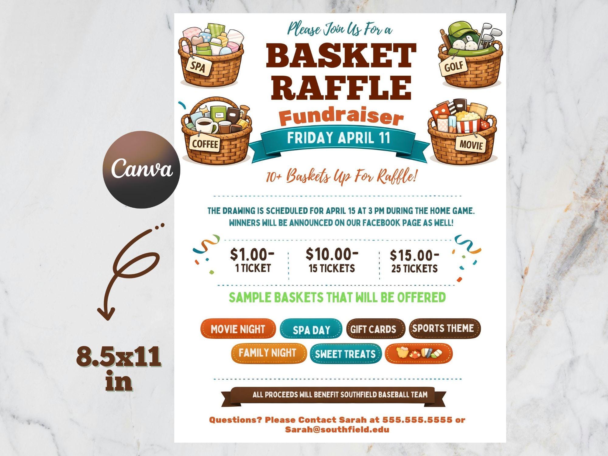 Basket Raffle Flyer Template, Editable Fundraiser Invitation (canva ...