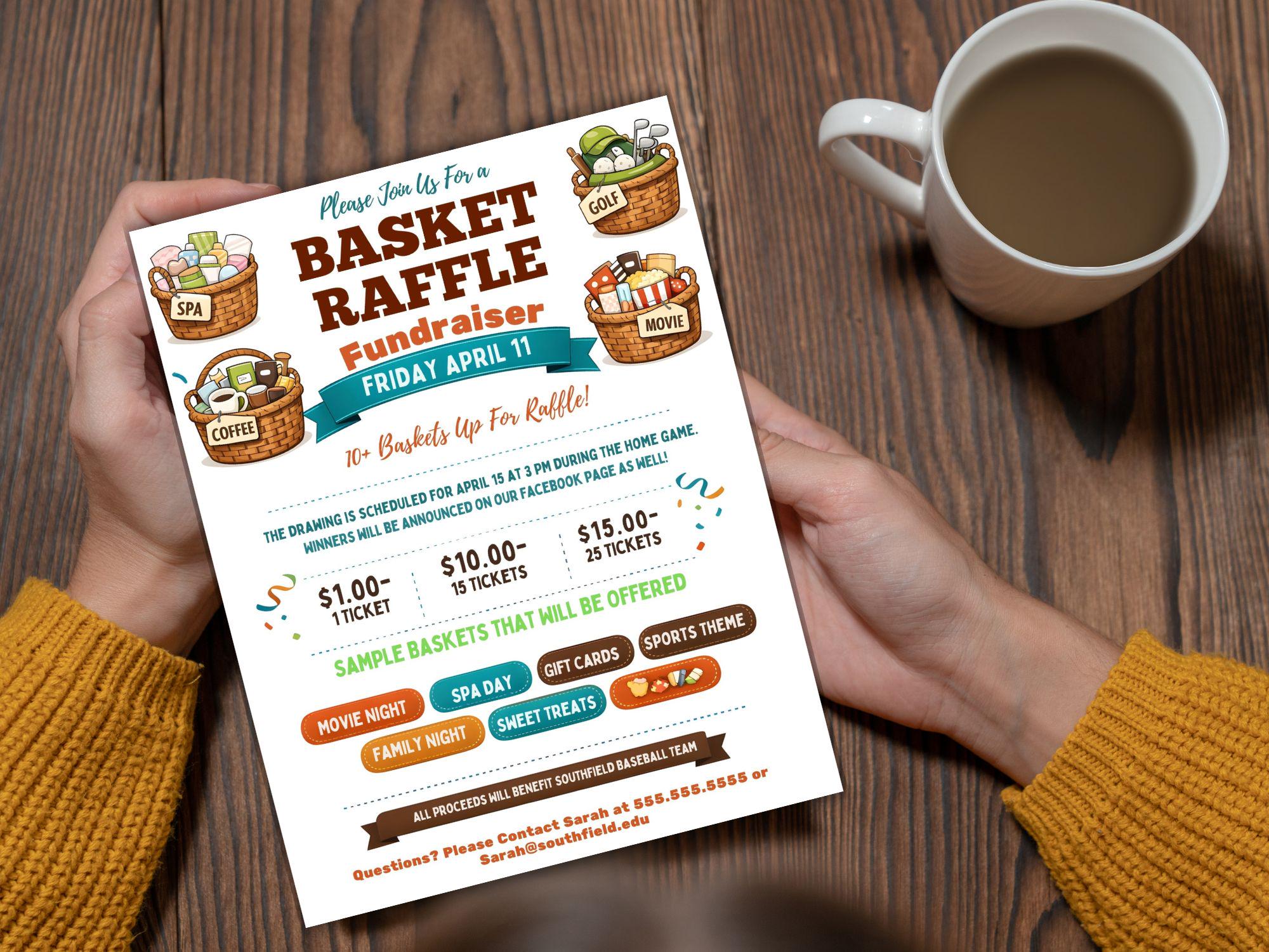 Basket Raffle Flyer Template, Editable Fundraiser Invitation (canva ...