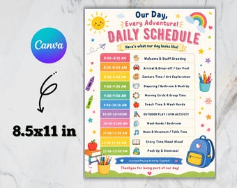 Bewerkbaar dagelijks schema sjabloon Kleuterschool Dagschema Klasrooster Schoolrooster Peuteropvang Routine Downloaden
