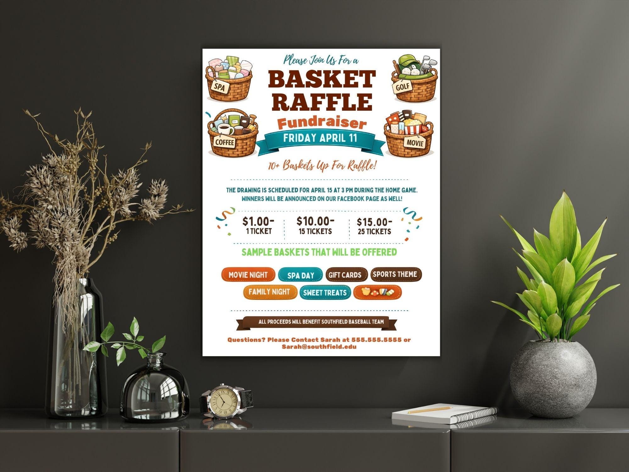 Basket Raffle Flyer Template, Editable Fundraiser Invitation (canva ...
