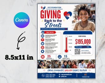Flyer sjabloon voor fondsenwerving | Bewerkbare poster voor donaties aan goede doelen | Canva-sjabloon voor non-profitorganisaties en buurtacties | Ontwerp zelf een flyer voor een fondsenwerving