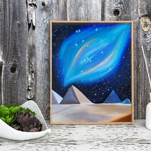 Pyramids Under Orion, Giza Pyramids, Star Art, Egypt, Home Decor, Pyramid Art, Egyptian Painting, Wall Art, Orion Constellation, Orion Stars image 2