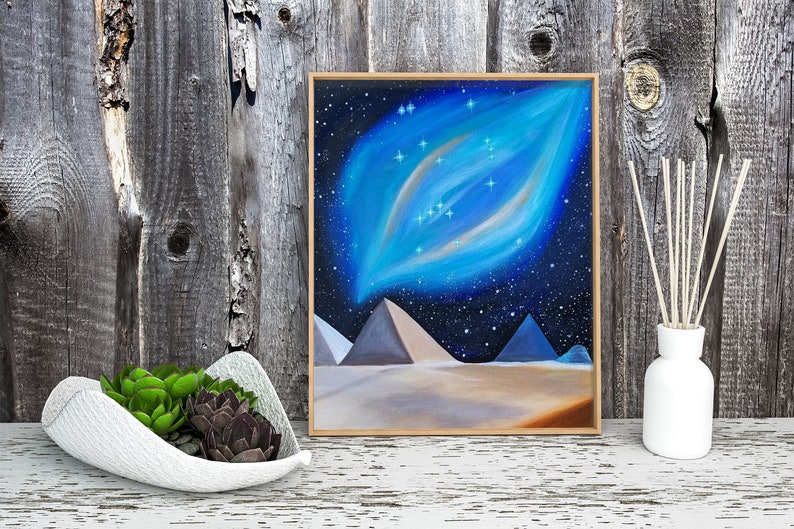 Pyramids Under Orion, Giza Pyramids, Star Art, Egypt, Home Decor, Pyramid Art, Egyptian Painting, Wall Art, Orion Constellation, Orion Stars image 2