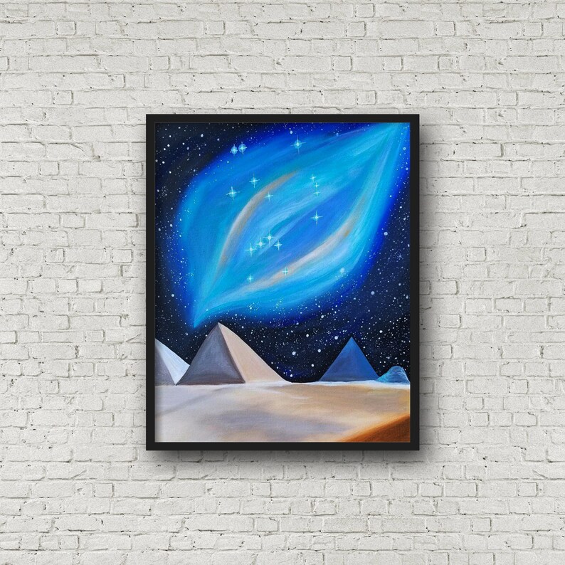 Pyramids Under Orion, Giza Pyramids, Star Art, Egypt, Home Decor, Pyramid Art, Egyptian Painting, Wall Art, Orion Constellation, Orion Stars image 1