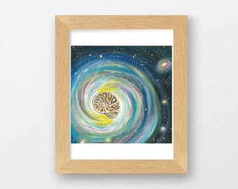 Ammonite Galaxy, Ammonite Art, 8x10 Print, Galaxy Art, Milky Way, Stars, Galactic Art, Universe, Cosmic Art, Wall Art, Sprials, Spacey