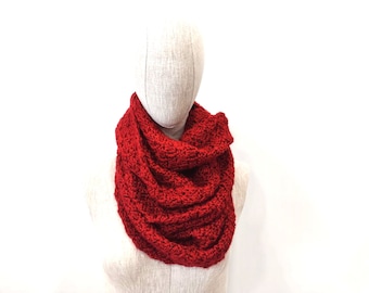 Handmade Crochet Double Wrap Circle Scarf in Crimson Red