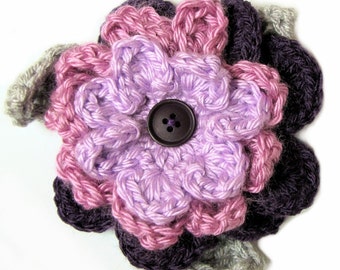 Handmade Crochet Purple Layers Flower Pin