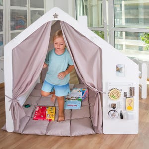 Eco-Friendly Wooden Playhouse for Kids | Handcrafted Outdoor/Indoor Timber Play Cottage | Natural Wood Cubby House for Garden or Room