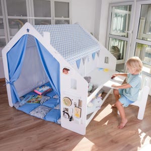 Montessori Wooden Playhouse: Indoor Play Gym with Activity Board