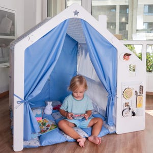 Natural Wood Children&#39;s Playhouse | Handmade Indoor/Outdoor Play Shelter | Eco-Conscious Wooden Cubby Cottage for Garden or Bedroom